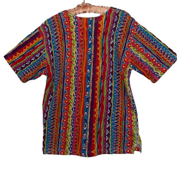 White Stag Y2K Rainbow Striped Short Sleeve 1/2 Button Front Top Medium - Picture 2 of 7